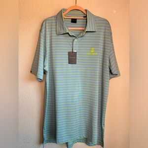 NWT Ritz Carlton Orlando Golf Club Dunning Performance Polo Light Blue Stripe XL